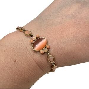 Gold Tone Pink Cats Eye Stone Bracelet Petite Womens Jewelry Classic